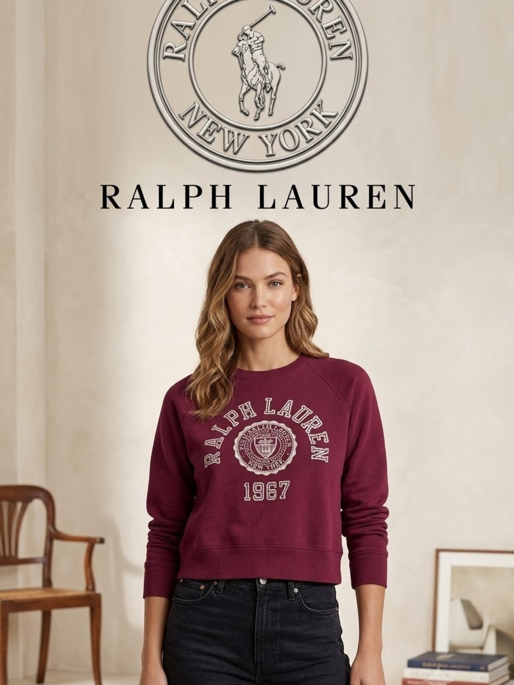 Ralph Lauren Burgundy Logo Crewneck Sweatshirt